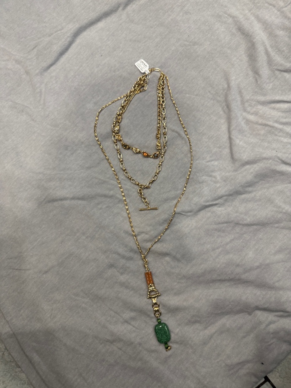 Free People Gold Layered Necklace with Green Pendant